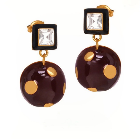 18K Gold Vintage Earrings*Enamel Earrings*Vintage Inspired*Waterproof Sweatproof - Picture 3 of 4